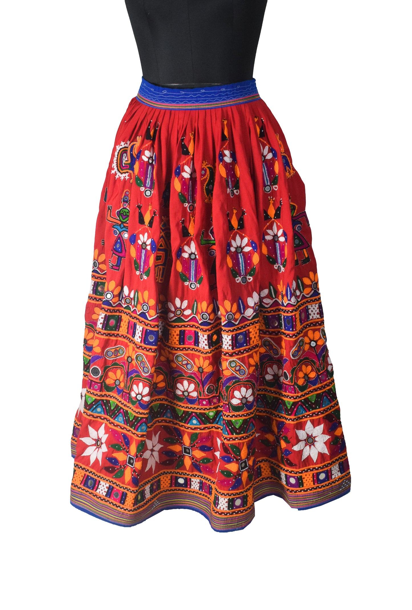 Hand Embroidery Nylon Hand Embroidered Mirror Work Garba Skirt  - 3.2 Mtr Flare (Gher)    -  SKU : VD10A01A