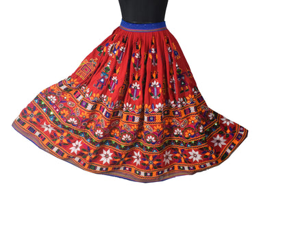 Hand Embroidery Nylon Hand Embroidered Mirror Work Garba Skirt  - 3.2 Mtr Flare (Gher)    -  SKU : VD10A01A