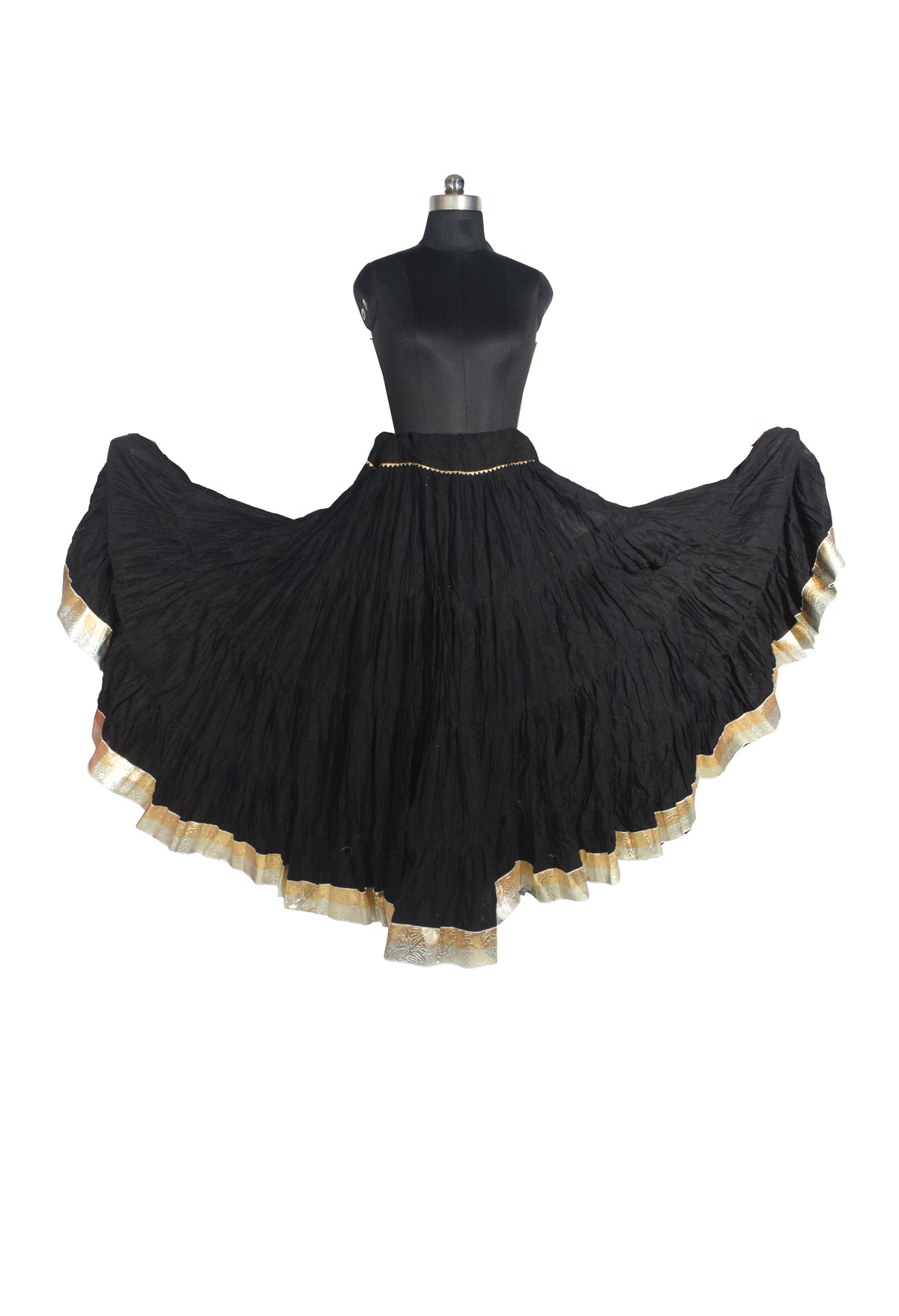 Plain Dyeing Mul Cotton Golden Border Garba Skirt  - 17 Mtr Flare (Gher)   -  SKU : TM05801B