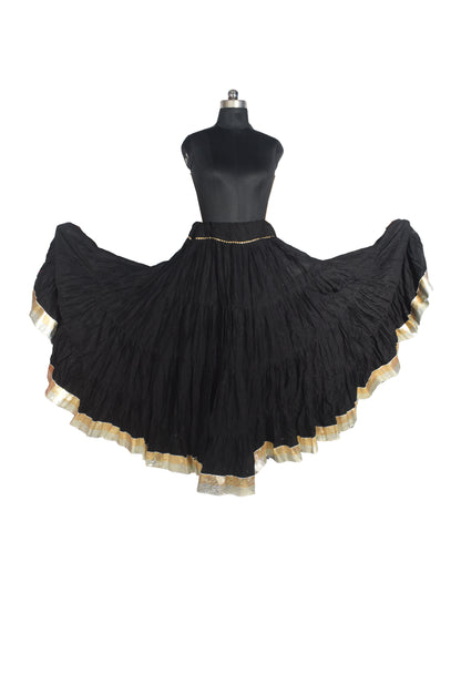 Plain Dyeing Mul Cotton Golden Border Garba Skirt  - 17 Mtr Flare (Gher)   -  SKU : TM05801B