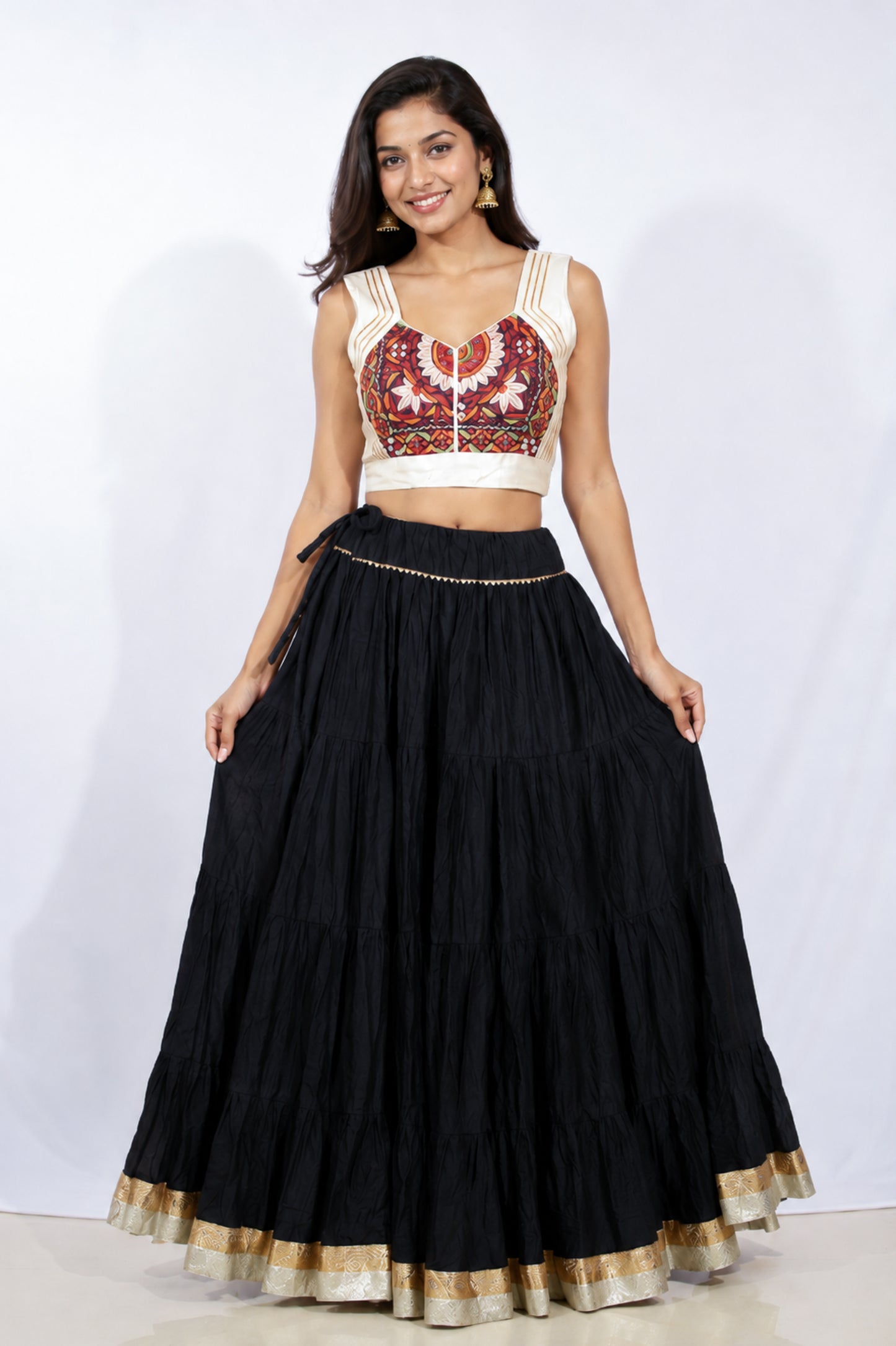 Plain Dyeing Mul Cotton Golden Border Garba Skirt  - 17 Mtr Flare (Gher)   -  SKU : TM05801B
