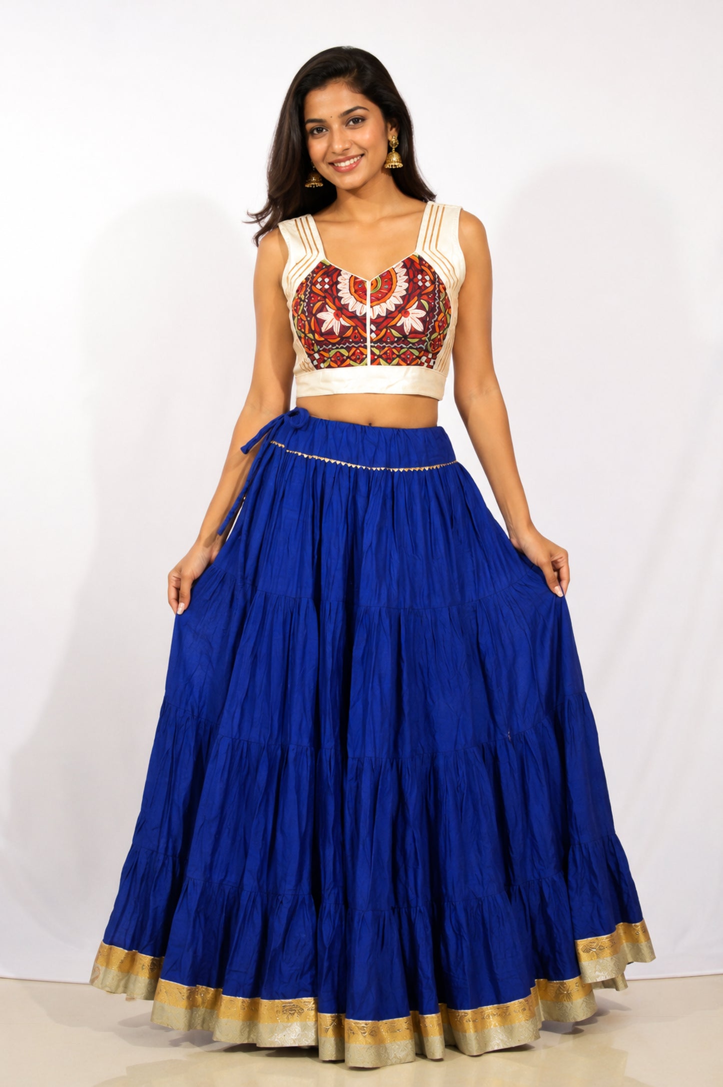 Plain Dyeing Mul Cotton Golden Border Garba Skirt  - 17 Mtr Flare (Gher)   -  SKU : TM30701A