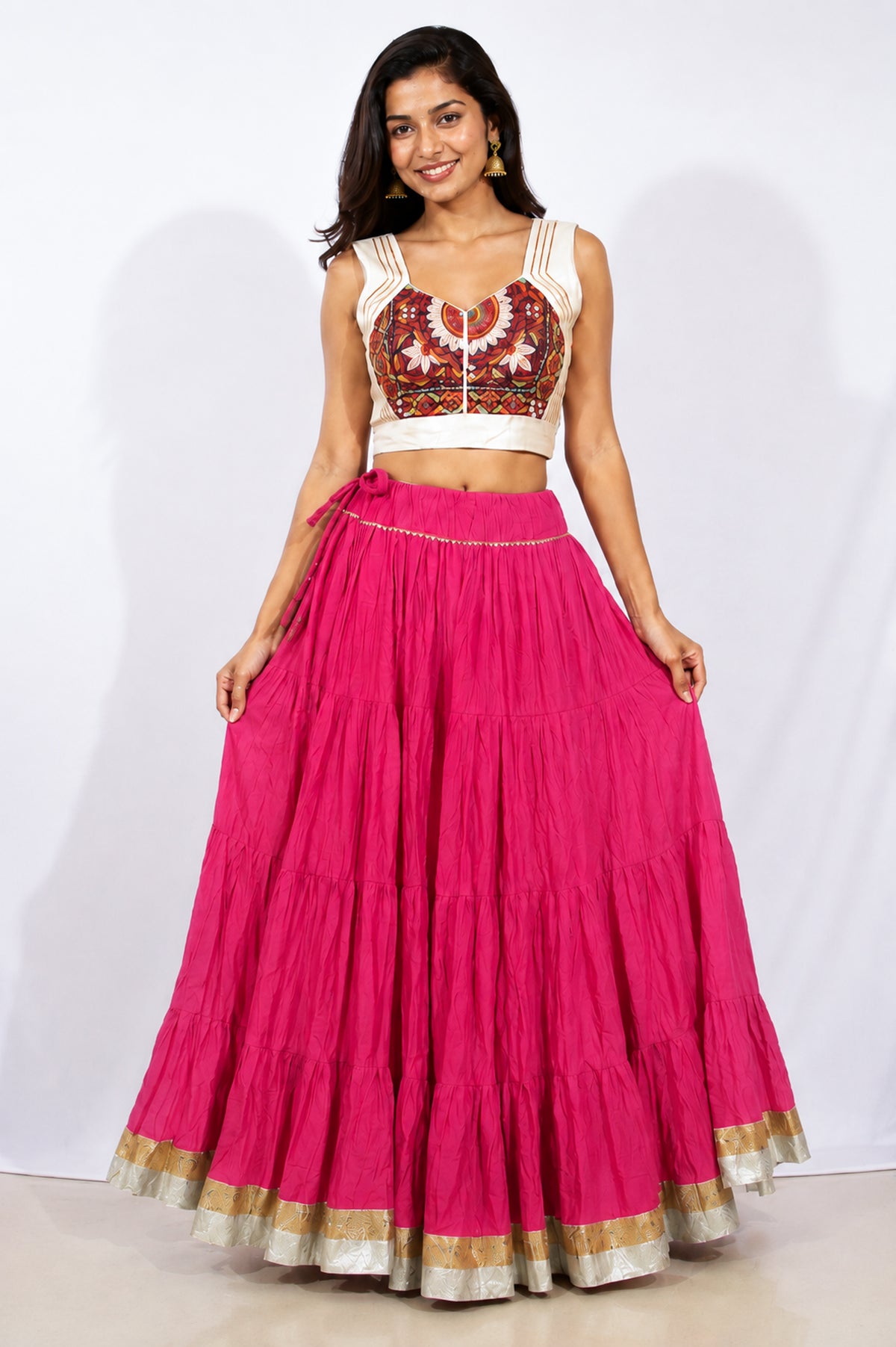 Plain Dyeing Mul Cotton Golden Border Garba Skirt  - 17 Mtr Flare (Gher)   -  SKU : TM05801C
