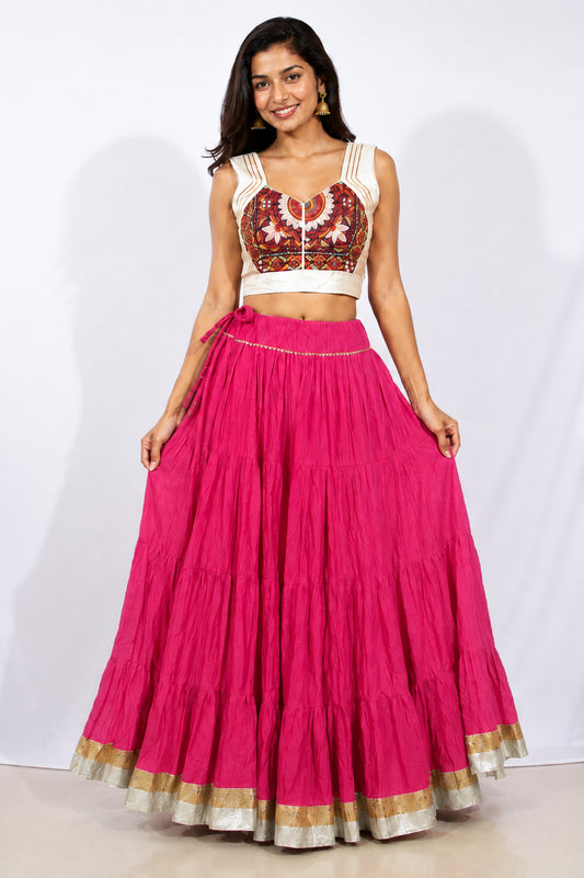 Plain Dyeing Mul Cotton Golden Border Garba Skirt  - 17 Mtr Flare (Gher)   -  SKU : TM05801C