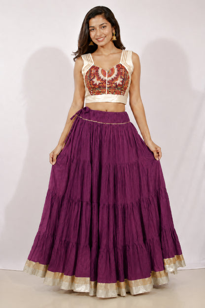 Plain Dyeing Mul Cotton Golden Border Garba Skirt  - 17 Mtr Flare (Gher)   -  SKU : TM05801D
