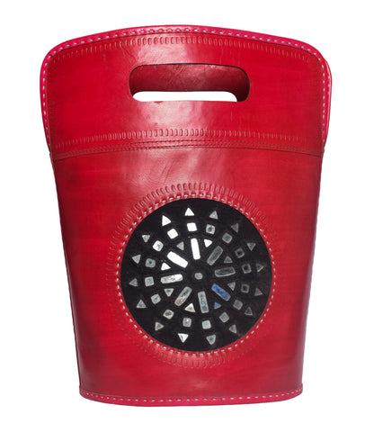 Leather Craft Punch Work Pure Leather Mirrorwork Handbags  - 36 cms Length    -  SKU : AB11601A