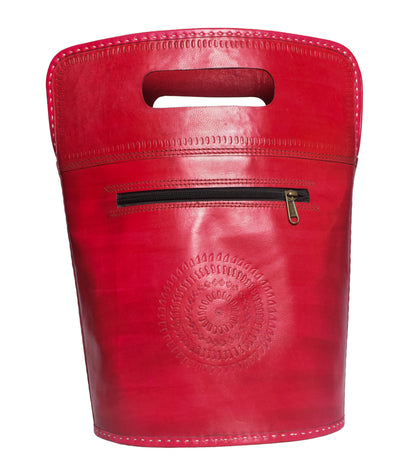 Leather Craft Punch Work Pure Leather Mirrorwork Handbags  - 36 cms Length    -  SKU : AB11601A