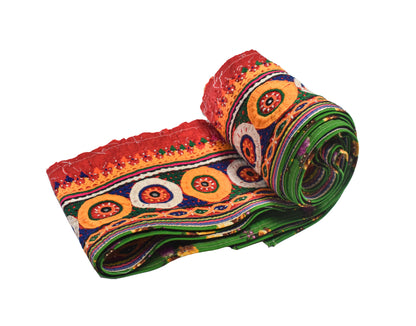 Golwadi Work Cotton Fine Mirror and Threadwork Embroidery Handwork Border    -  SKU: SD12401A