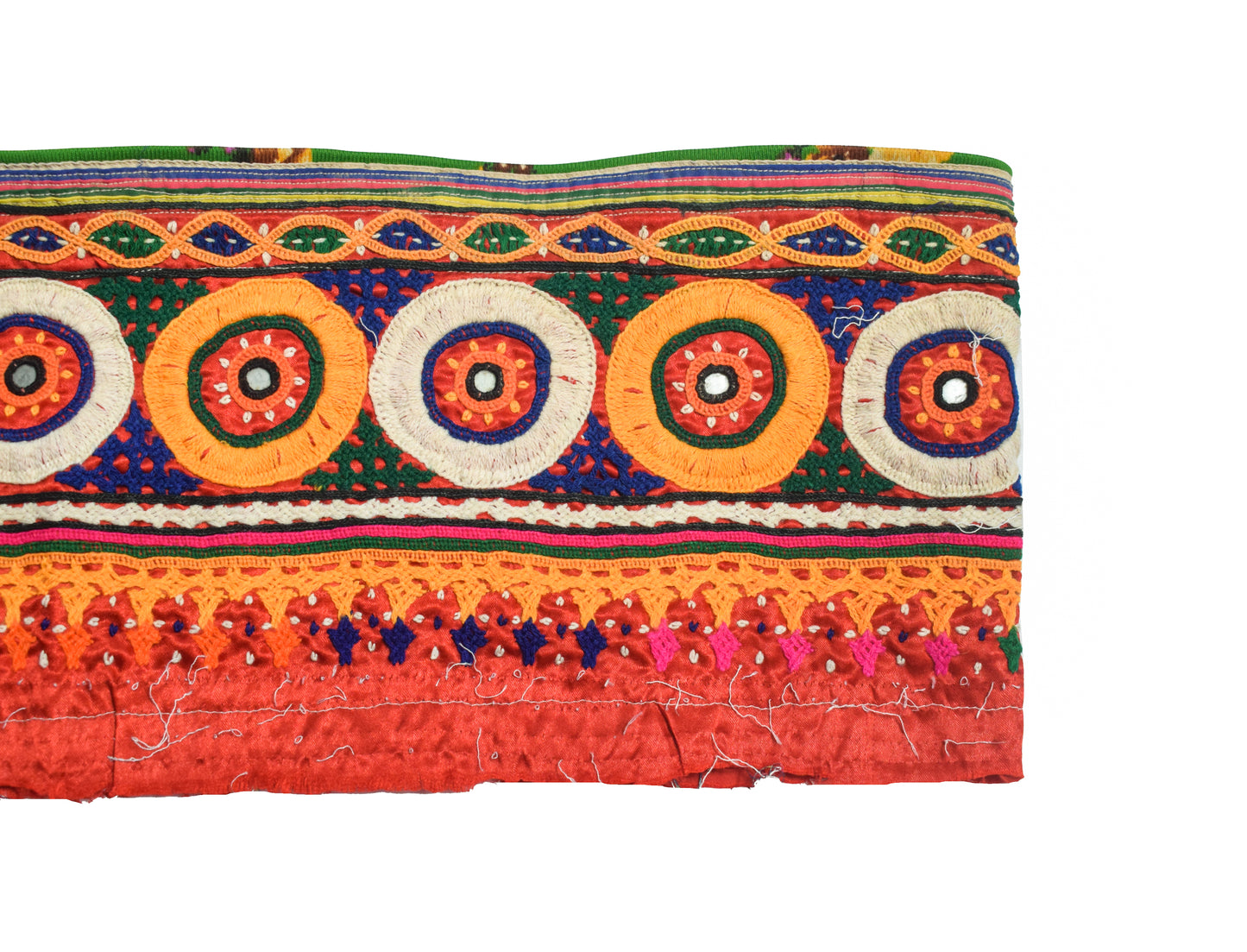 Golwadi Work Cotton Fine Mirror and Threadwork Embroidery Handwork Border    -  SKU: SD12401A
