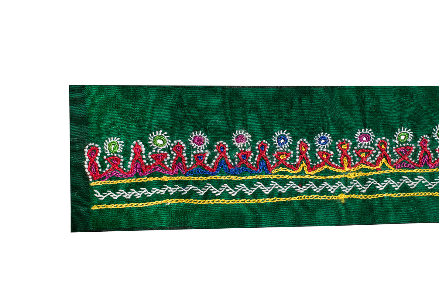 Mutva Work Cotton Silk Hand Embroidered Fine Mirrorwork Handwork Border  - 1 Mtr Length    -  SKU : GG10925A