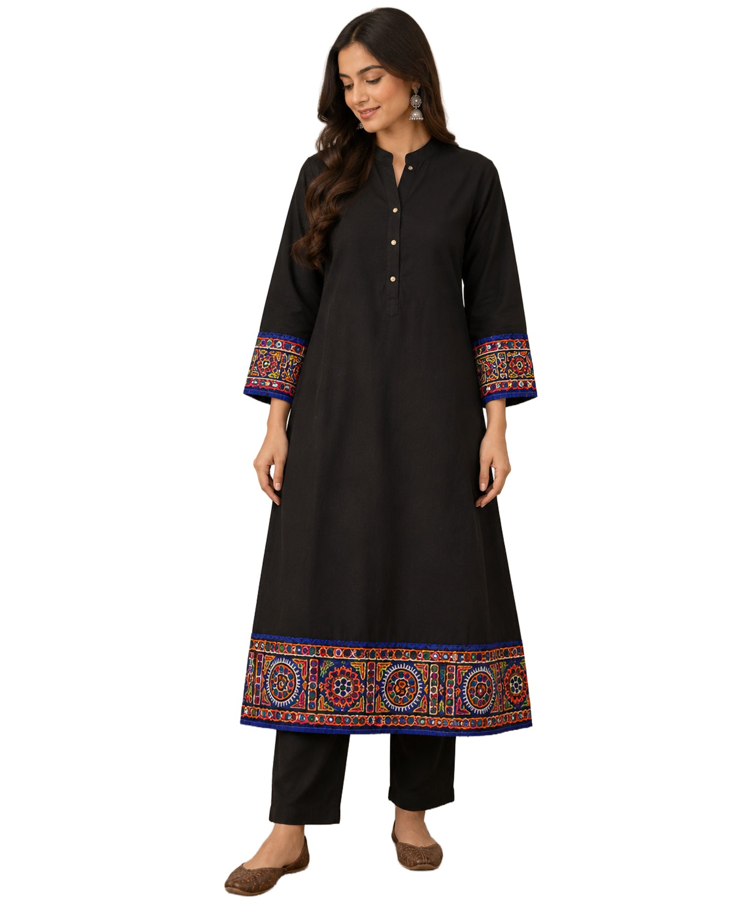 Ahir Work Cotton Hand Embroidered Mirror Work Handwork Border  - 2 Mtr Length    -  SKU : VD15701A