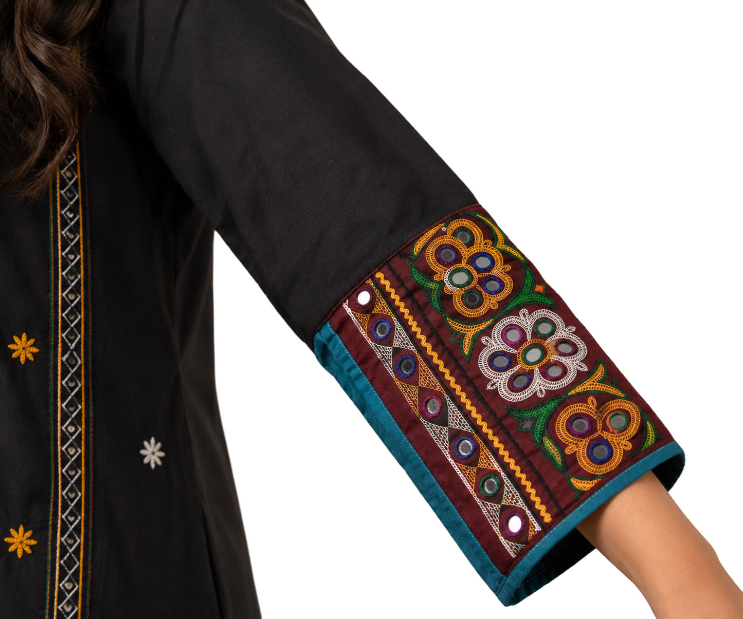 Ahir Work Cotton Hand Embroidered Mirror Work Handwork Border  - 3.8 Mtr Length    -  SKU : VA07901A