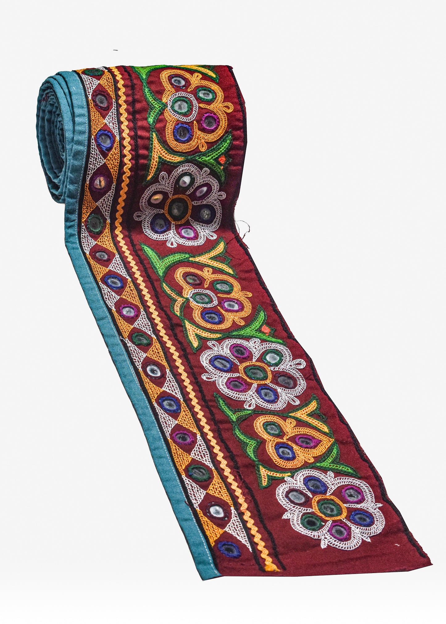 Ahir Work Cotton Hand Embroidered Mirror Work Handwork Border  - 3.8 Mtr Length    -  SKU : VA07901A