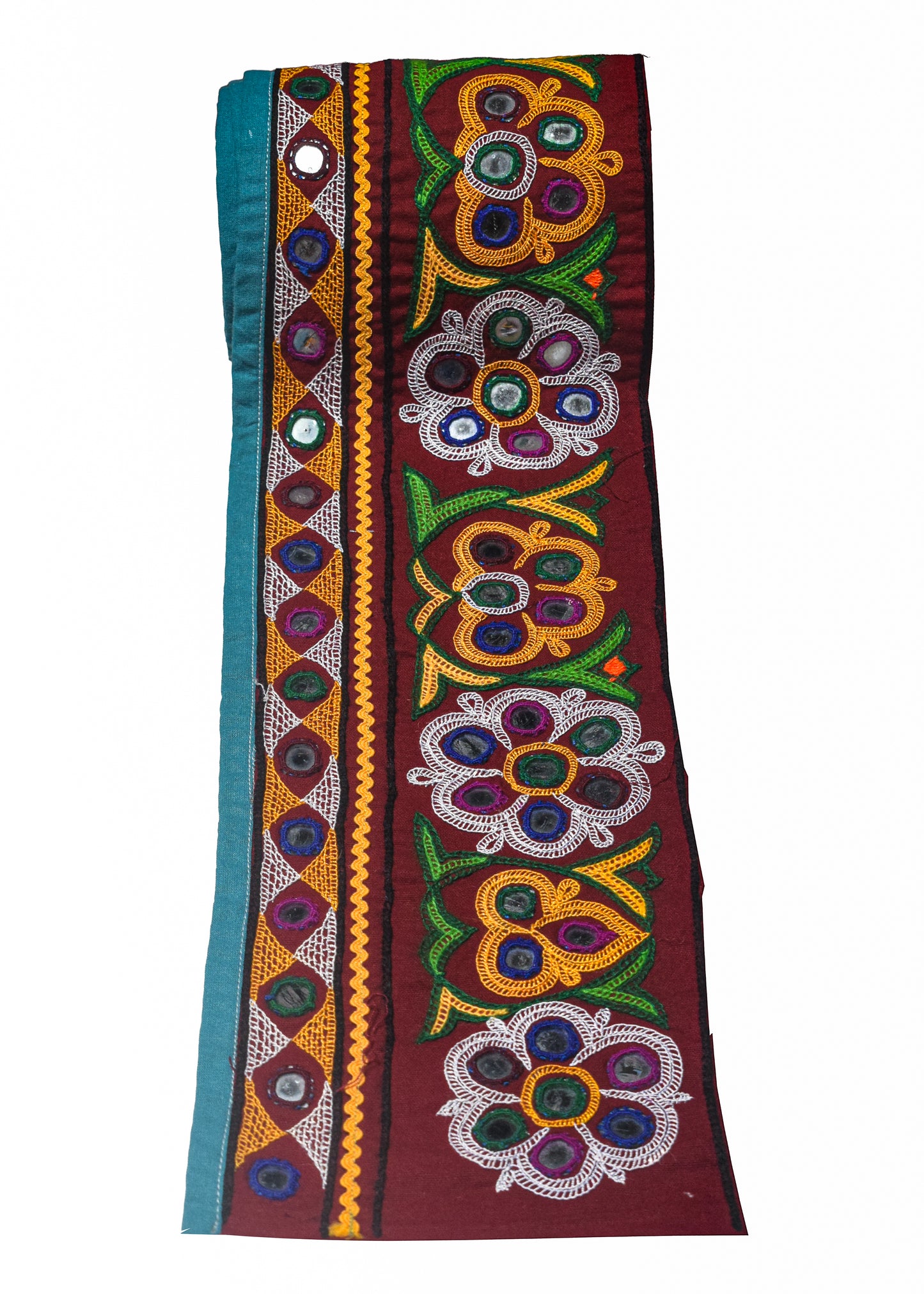Ahir Work Cotton Hand Embroidered Mirror Work Handwork Border  - 3.8 Mtr Length    -  SKU : VA07901A