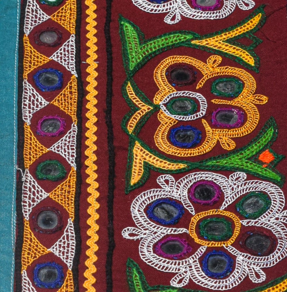 Ahir Work Cotton Hand Embroidered Mirror Work Handwork Border  - 3.8 Mtr Length    -  SKU : VA07901A