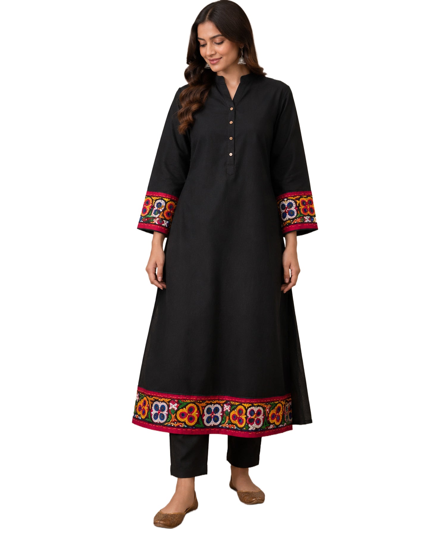 Ahir Work Cotton Hand Embroidered Mirror Work Handwork Border  - 2.6 Mtr Length    -  SKU : VA07902A