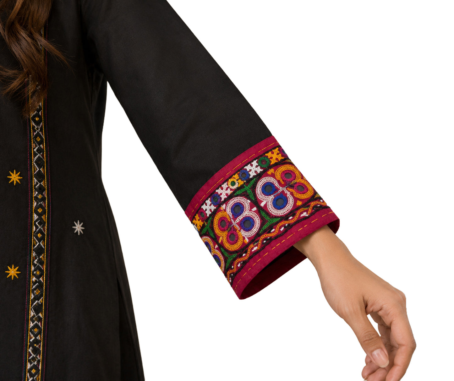 Ahir Work Cotton Hand Embroidered Mirror Work Handwork Border  - 2.6 Mtr Length    -  SKU : VA07902A