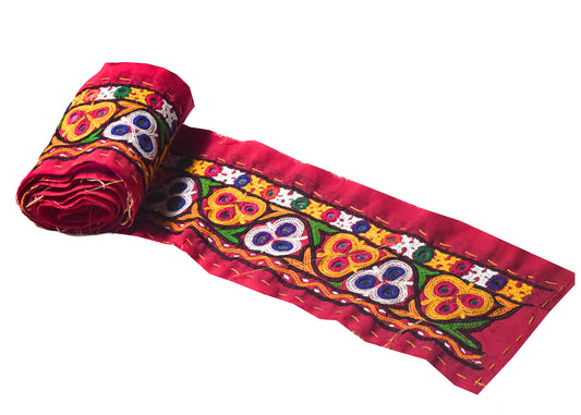 Ahir Work Cotton Hand Embroidered Mirror Work Handwork Border  - 2.6 Mtr Length    -  SKU : VA07902A