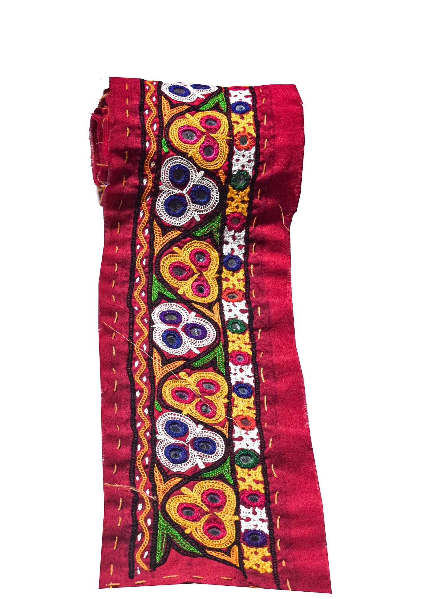 Ahir Work Cotton Hand Embroidered Mirror Work Handwork Border  - 2.6 Mtr Length    -  SKU : VA07902A