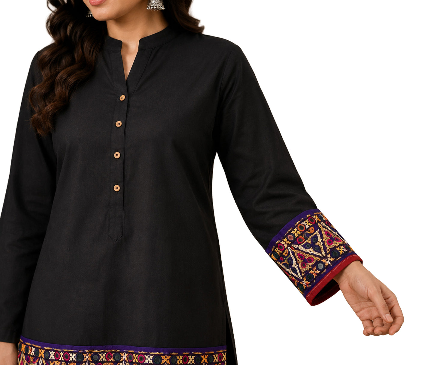 Ahir Work Cotton Hand Embroidered Mirror Work Handwork Border  - 2 Mtr Length    -  SKU : VA07903A