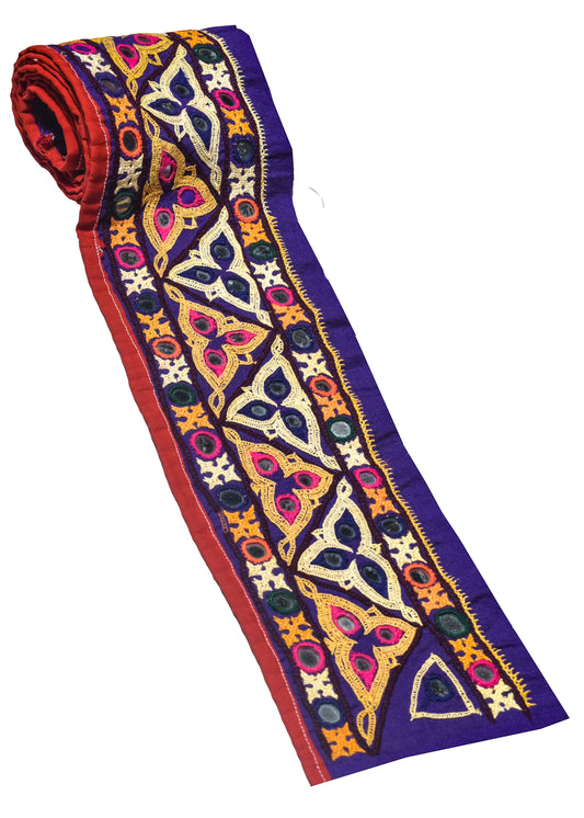 Ahir Work Cotton Hand Embroidered Mirror Work Handwork Border  - 2 Mtr Length    -  SKU : VA07903A