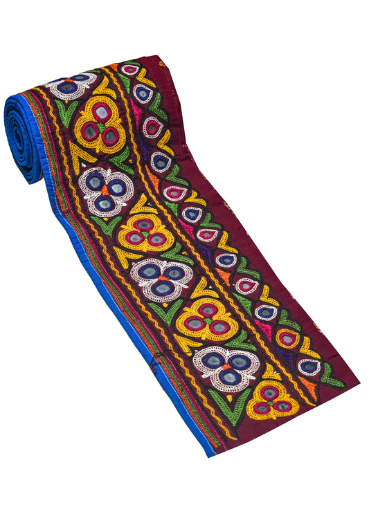 Ahir Work Cotton Hand Embroidered Mirror Work Handwork Border  - 2 Mtr Length    -  SKU : VA07904A