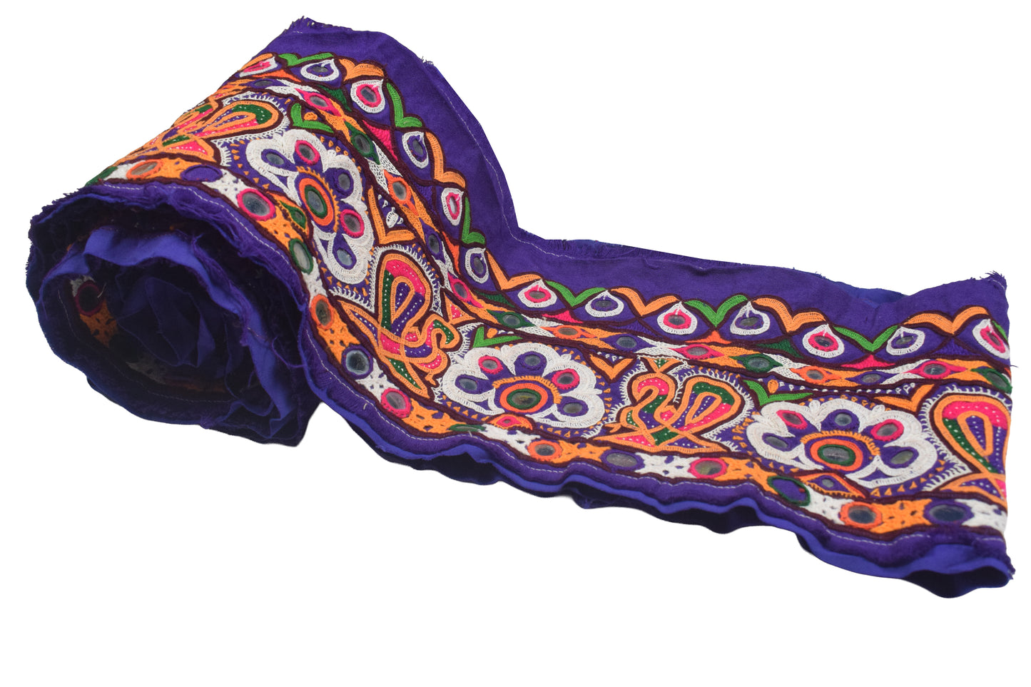 Ahir Work Cotton Hand Embroidered Mirror Work Handwork Border  - 2 Mtr Length   -  SKU : VS25502B