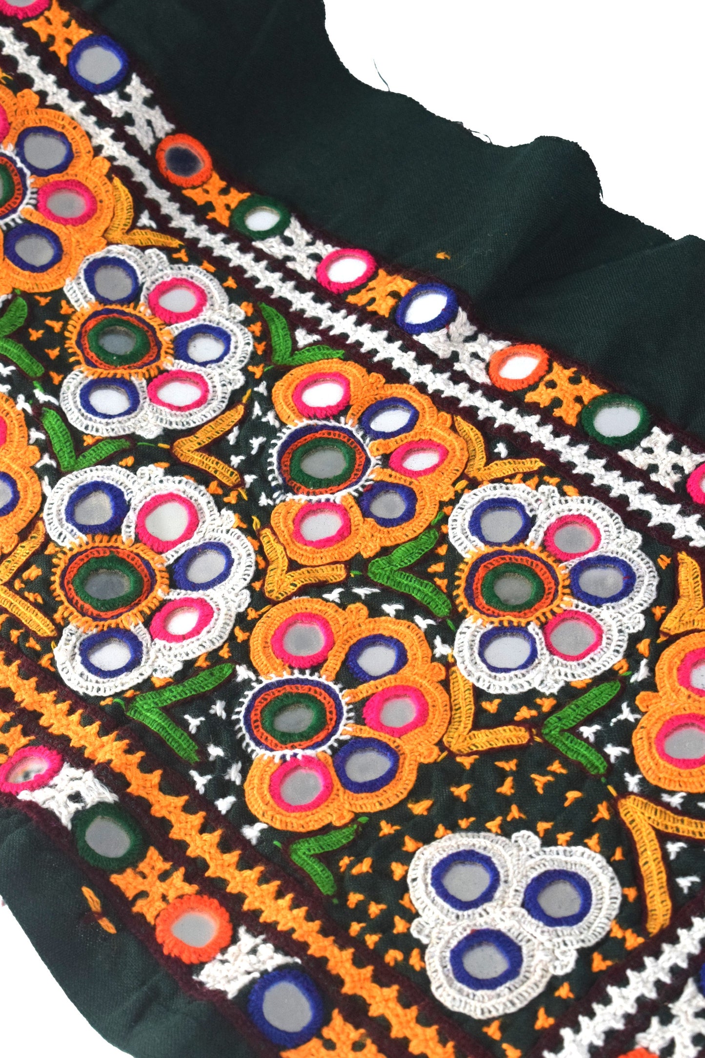 Ahir Work Cotton Mirrorwork Hand Embroidery Handwork Border  - 85 cms Length    -  SKU : VS09901A