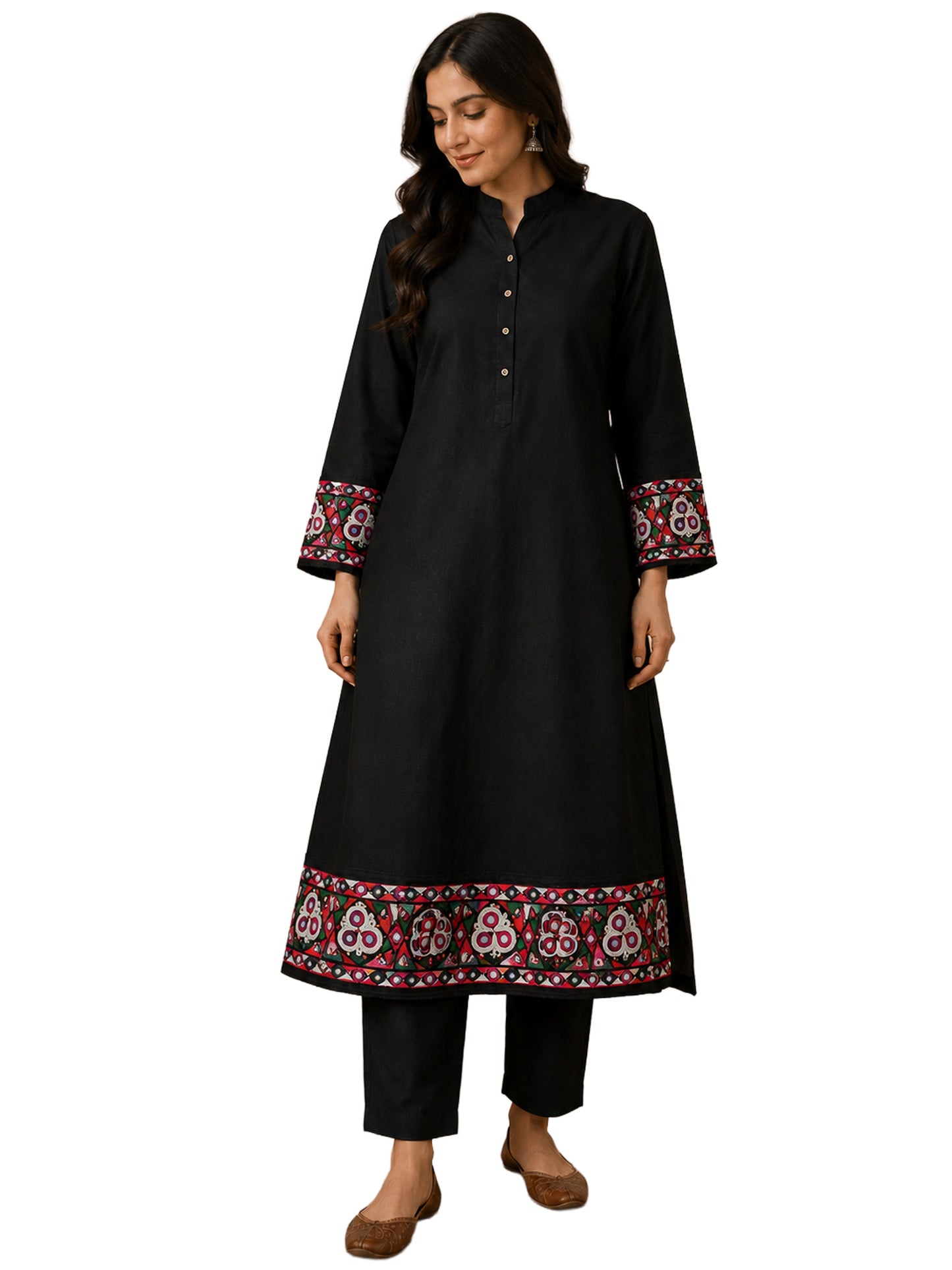 Ahir Work Cotton Mirrorwork Hand Embroidery Handwork Border  - 1.24 Mtr Length    -  SKU : VS09904A