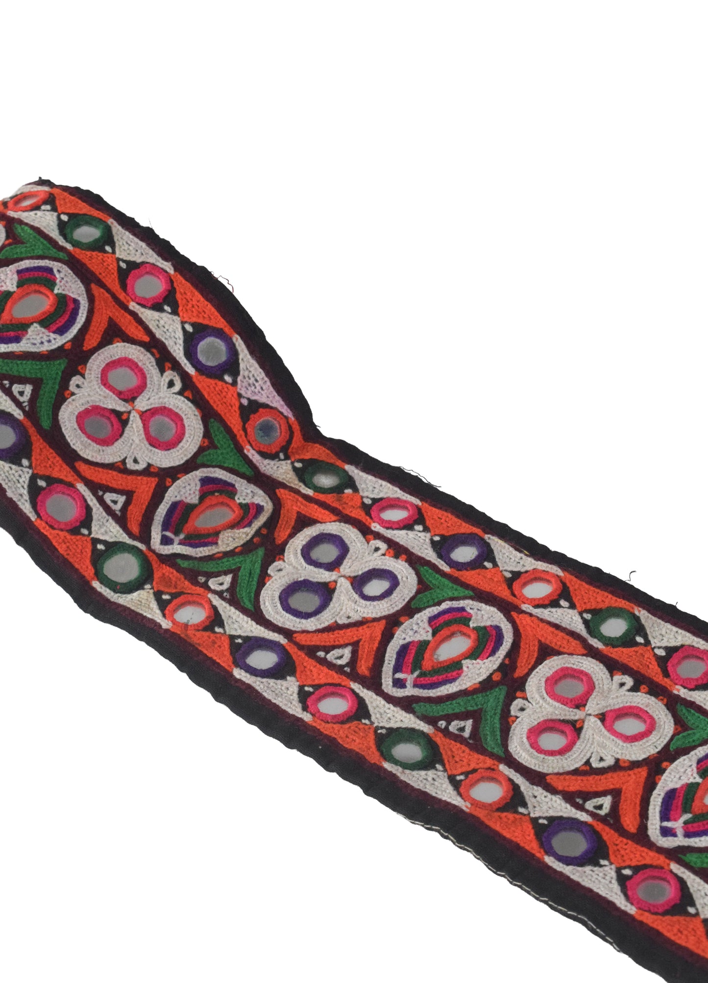 Ahir Work Cotton Mirrorwork Hand Embroidery Handwork Border  - 1.24 Mtr Length    -  SKU : VS09904A