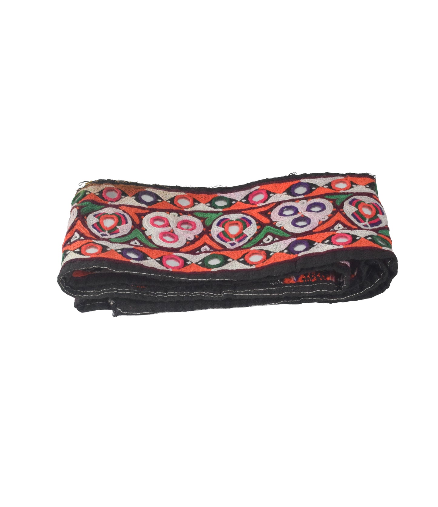 Ahir Work Cotton Mirrorwork Hand Embroidery Handwork Border  - 1.24 Mtr Length    -  SKU : VS09904A