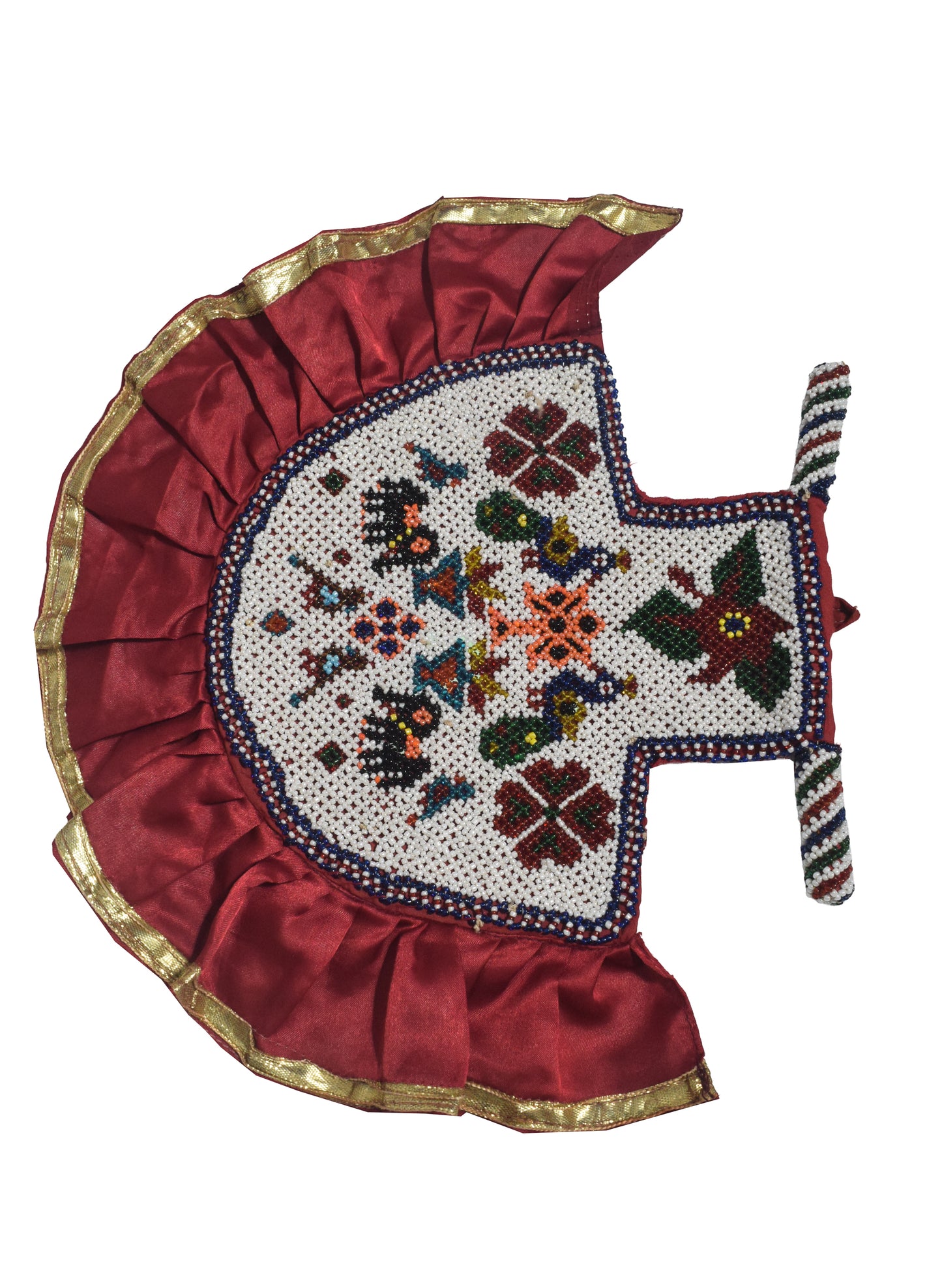 Moti Work Cotton Hand Made Handwork Fan  - 33 cms Length   -  SKU : MD22601A