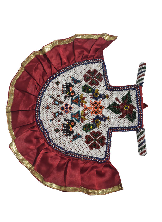Moti Work Cotton Hand Made Handwork Fan  - 33 cms Length   -  SKU : MD22601A