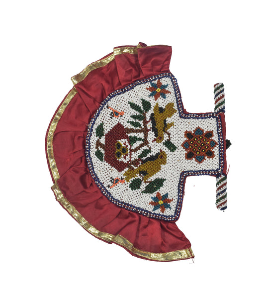 Moti Work Cotton Hand Made Handwork Fan  - 33 cms Length   -  SKU : MD22601B