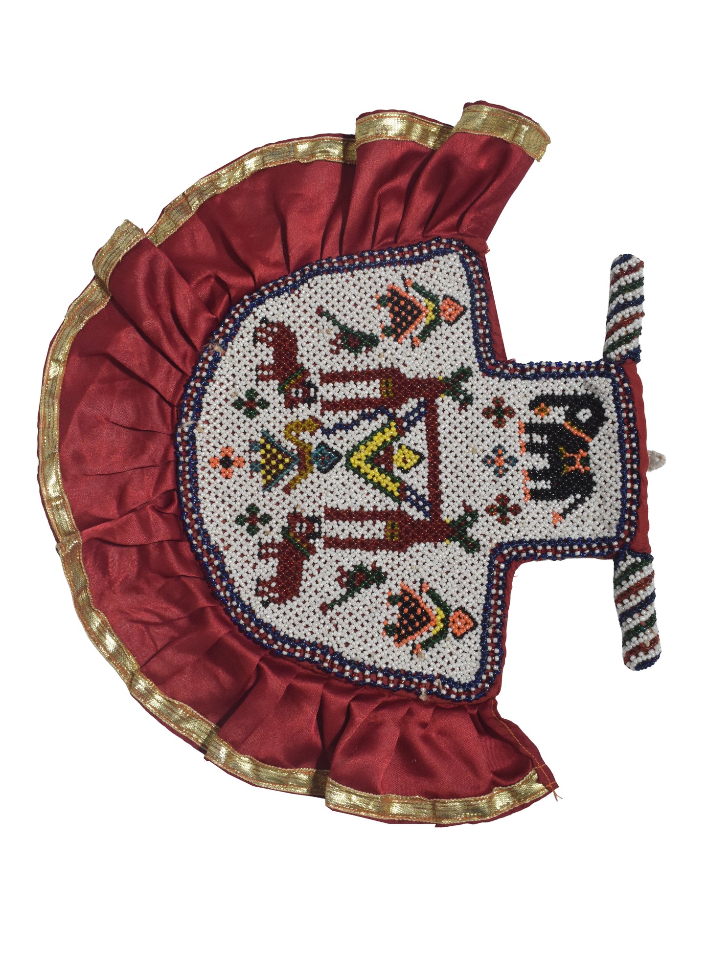 Moti Work Cotton Hand Made Handwork Fan  - 33 cms Length   -  SKU : MD22601C