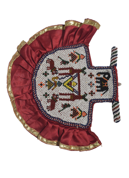 Moti Work Cotton Hand Made Handwork Fan  - 33 cms Length   -  SKU : MD22601C