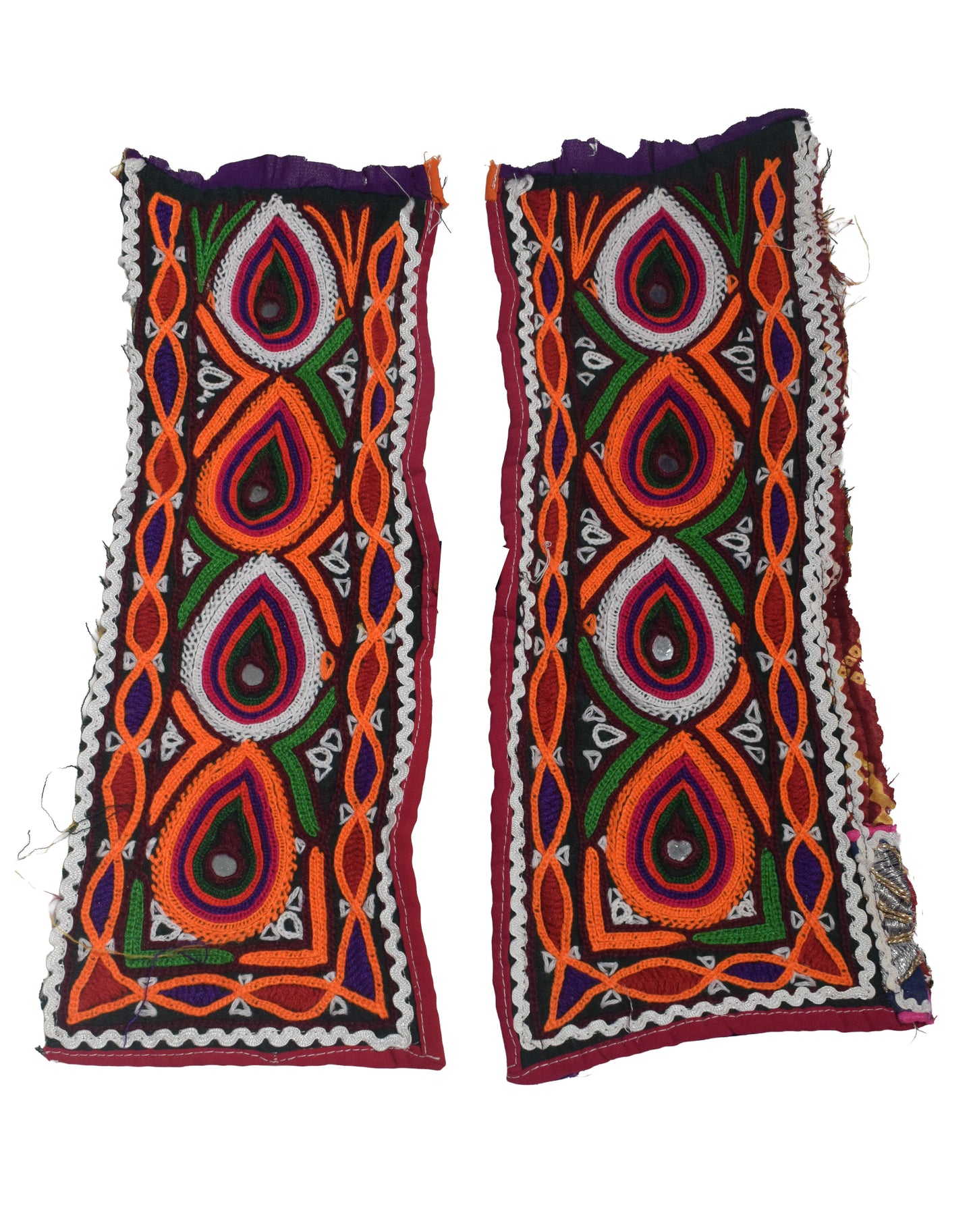 Ahir Work Cotton Hand Embroidered Mirror Work Handwork Patch  - 30 cms Length   -  SKU : VS20601B