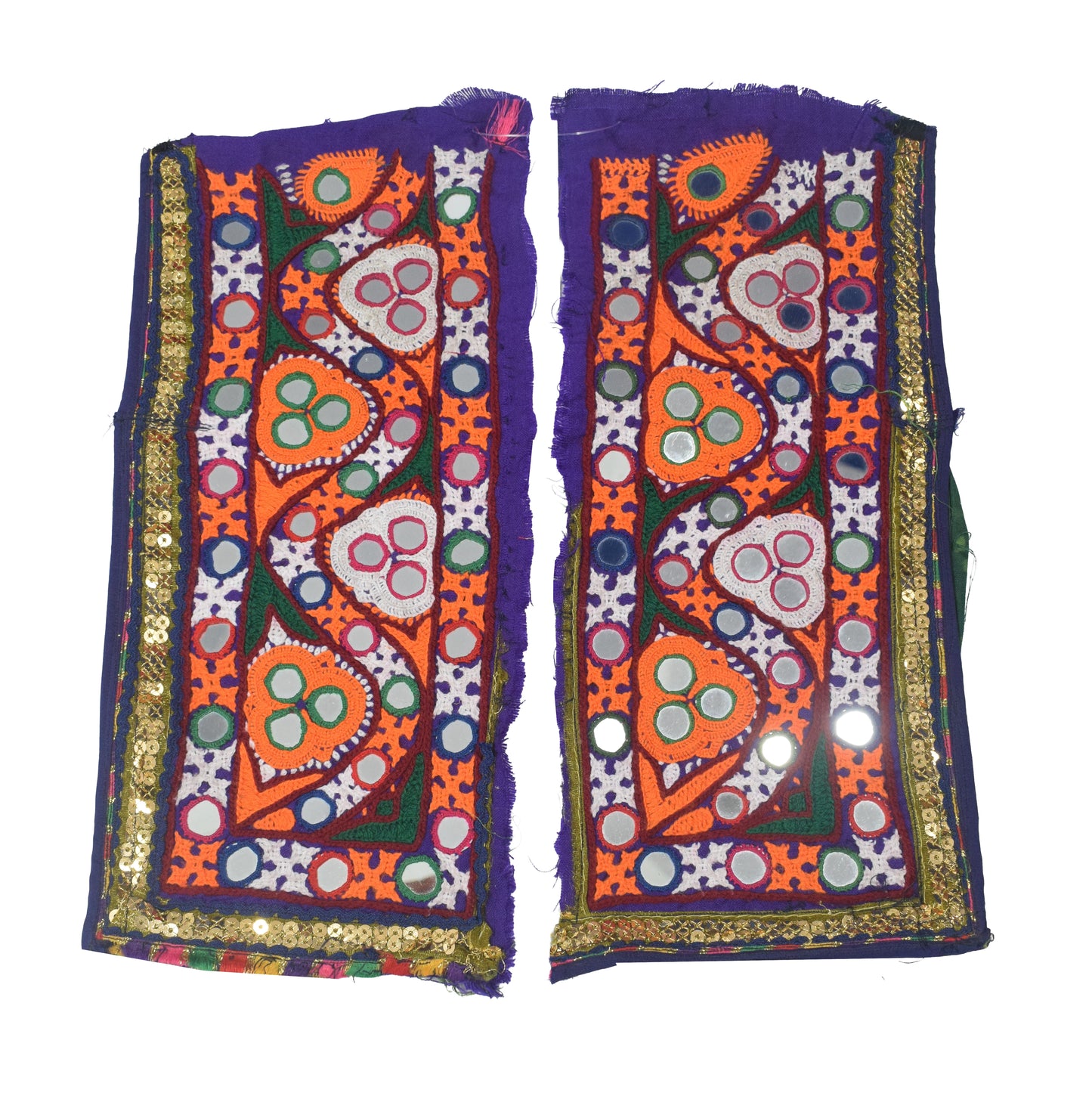 Ahir Work Cotton Hand Embroidered Mirror Work Handwork Patch  - 30 cms Length   -  SKU : VS20601D
