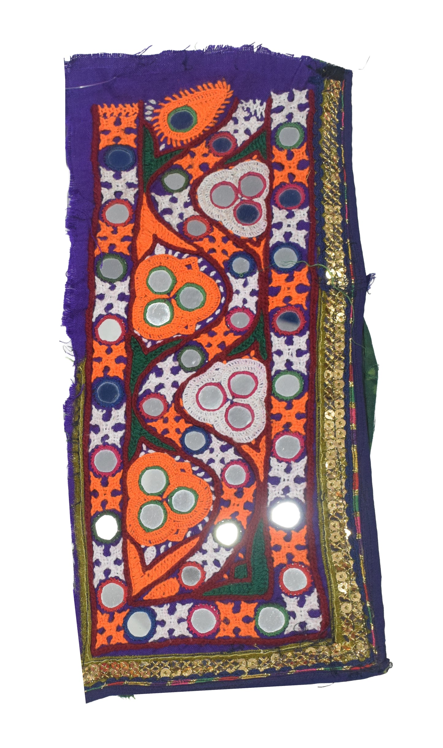 Ahir Work Cotton Hand Embroidered Mirror Work Handwork Patch  - 30 cms Length   -  SKU : VS20601D