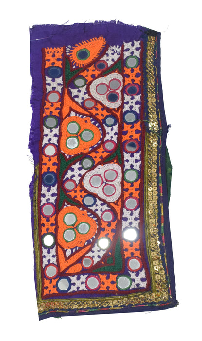 Ahir Work Cotton Hand Embroidered Mirror Work Handwork Patch  - 30 cms Length   -  SKU : VS20601D