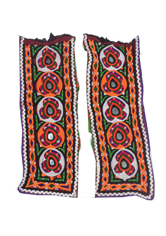 Ahir Work Cotton Hand Embroidered Mirror Work Handwork Patch  - 30 cms Length   -  SKU : VS20601G