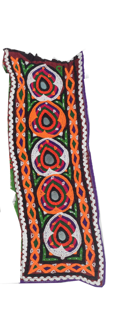 Ahir Work Cotton Hand Embroidered Mirror Work Handwork Patch  - 30 cms Length   -  SKU : VS20601G