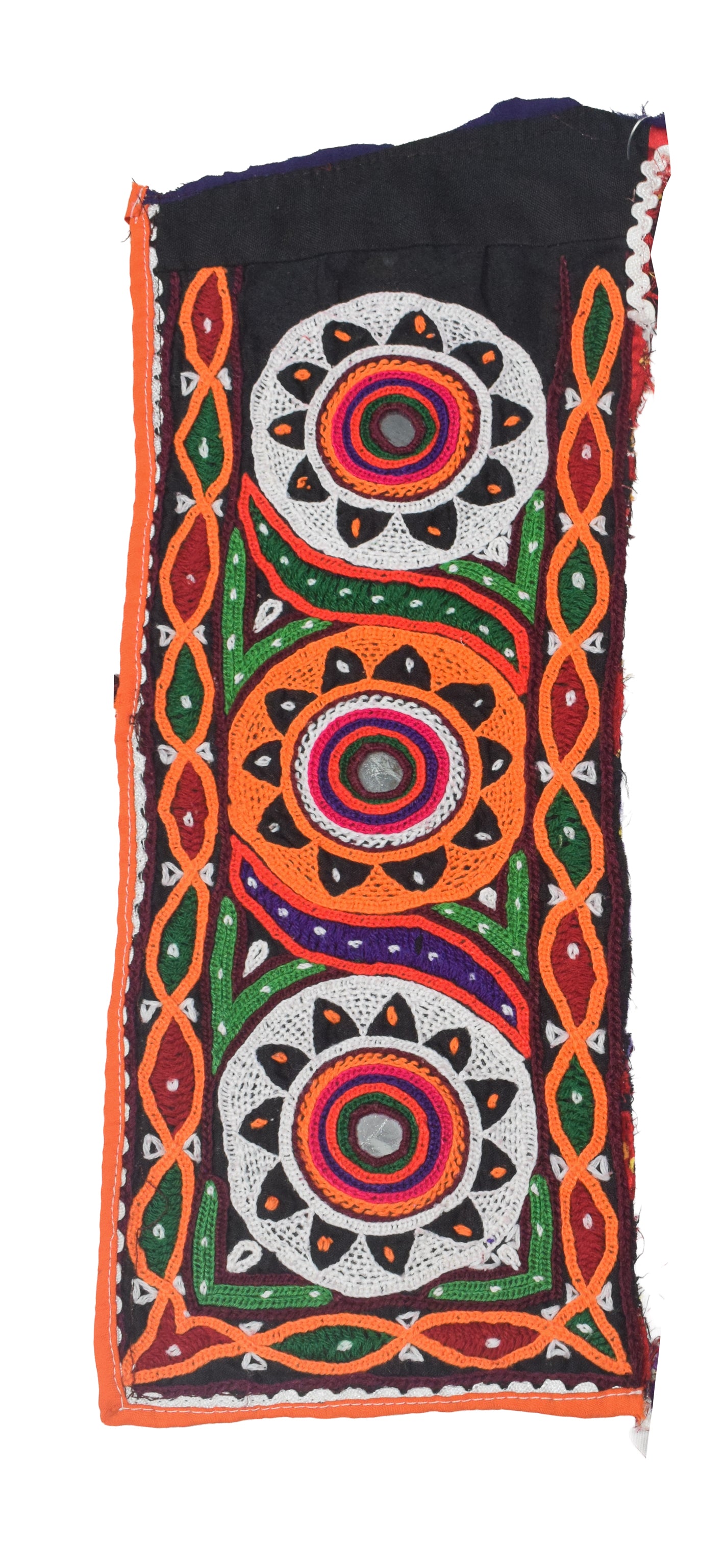 Ahir Work Cotton Hand Embroidered Mirror Work Handwork Patch  - 30 cms Length   -  SKU : VS20601I