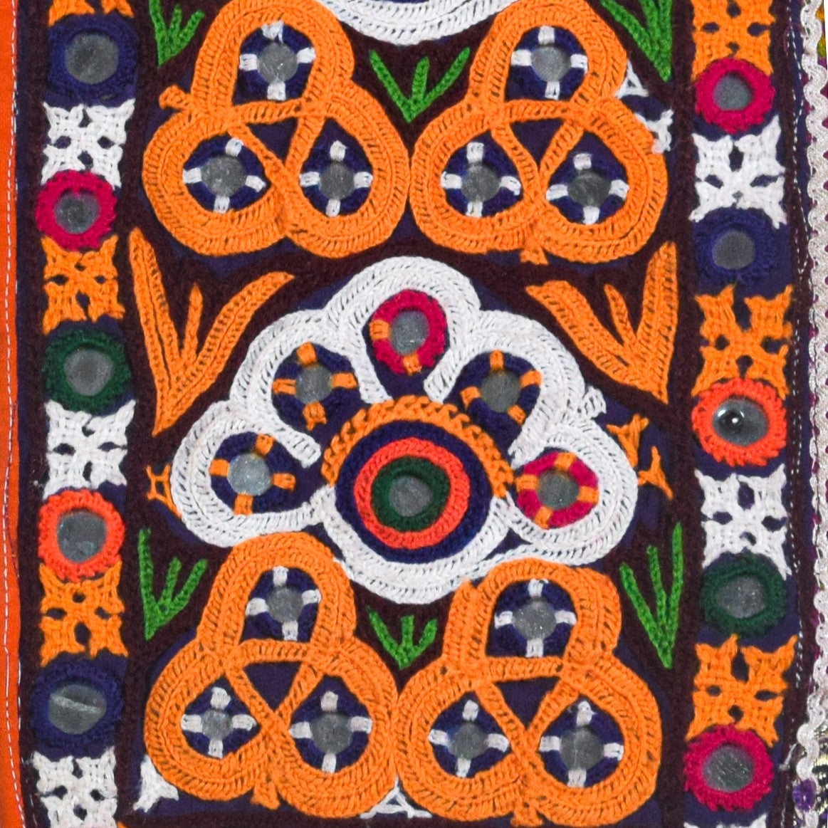 Ahir Work Cotton Hand Embroidered Mirror Work Handwork Patch  - 30 cms Length    -  SKU : VS27801A