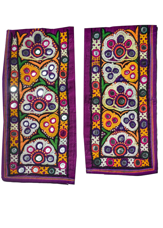Ahir Work Cotton Hand Embroidered Mirror Work Handwork Patch  - 30 cms Length    -  SKU : VS27801F
