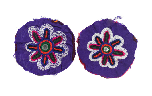 Ahir Work cotton Flowers design Patch Handwork Patch  - 6 cms Length    -  SKU : 0078-BLMC
