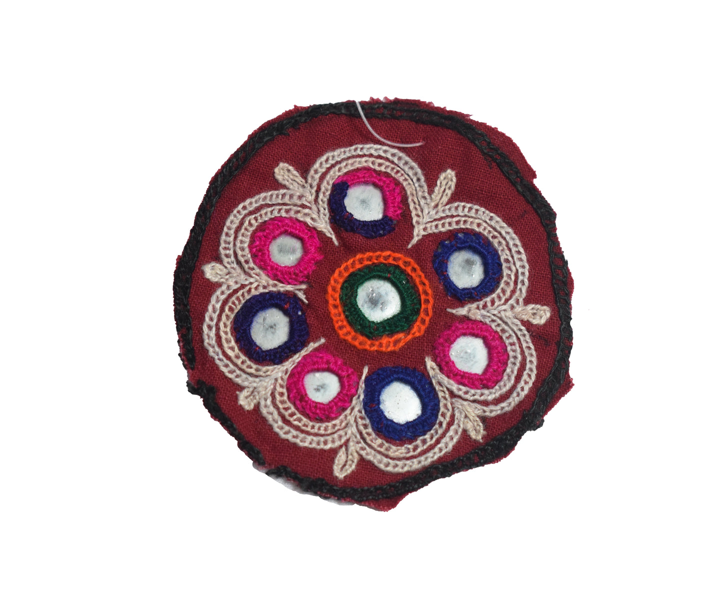 Ahir Work cotton Small Mirror Work Hand Embroidery Handwork Patch  - 7 cms Length    -  SKU : SD01505A