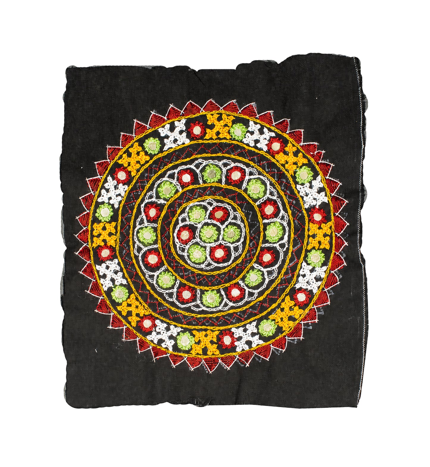 Bavalia Work Cotton Small Mirror Work Hand Embroidery Handwork Patch  - Round - 19 cms Length   -  SKU : 0110-BKGR