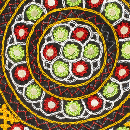 Bavalia Work Cotton Small Mirror Work Hand Embroidery Handwork Patch  - Round - 19 cms Length   -  SKU : 0110-BKGR