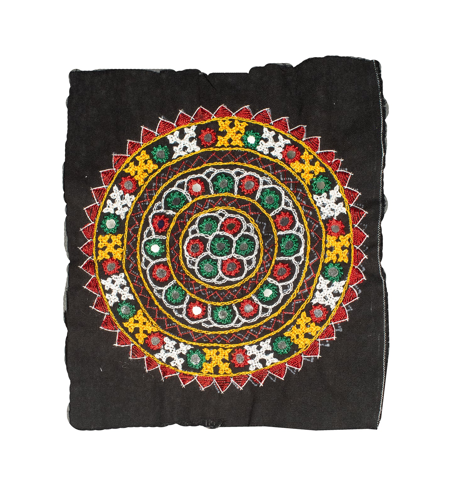 Bavalia Work Cotton Small Mirror Work Hand Embroidery Handwork Patch  - Round - 19 cms Length    -  SKU : 0110-BKMC